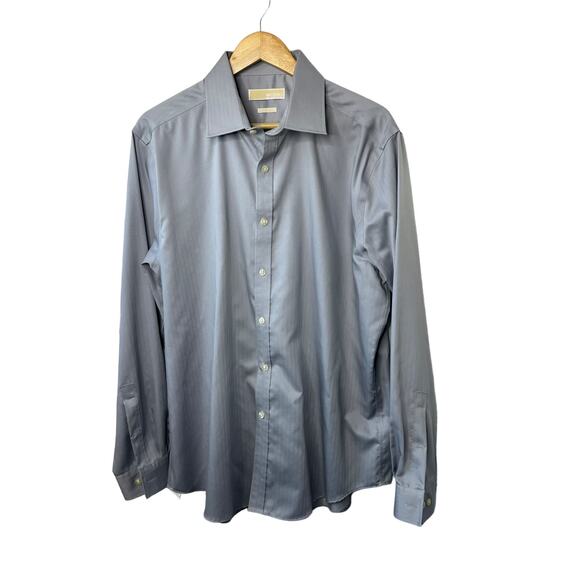 Michael Kors Gray Slim FIt Non Iron Long Sleeve Button Down Shirt 17 34/35 - Picture 1 of 6